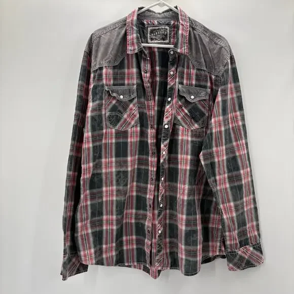 BKE Vintage Shirt Mens XL Plaid Western Pearl Snap Athletic Fit Cowboy - Picture 14 of 14